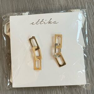 Ettika 18K Gold Plated Interlock Link Drop Rectangular Statement Earrings